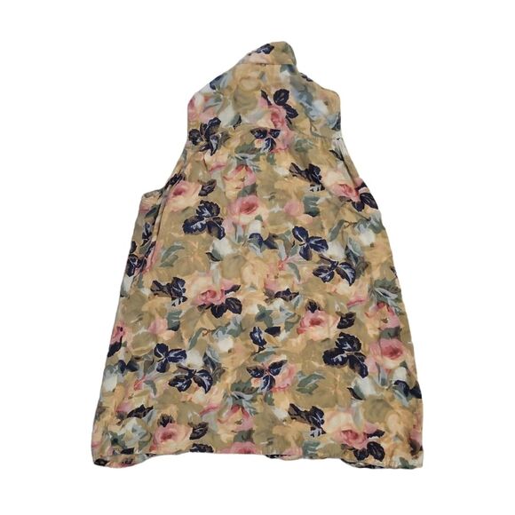 XPL Women's tan floral linen blend sleeveless button up size M casual mature - Picture 3 of 7